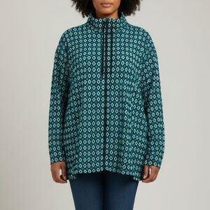 Talbots Stylish Geometric Print Women's Funnel Neck Sweatshirt- Black and Blue
